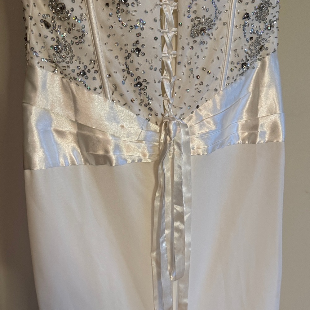 Elegant Beaded White Strapless Dress - Picture 8 of 16